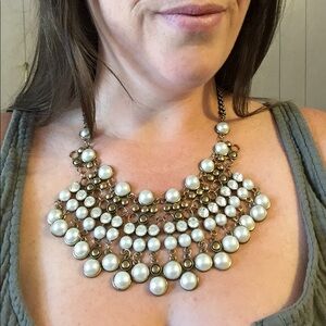 Anthropologie Pearl and Gold Statement Necklace